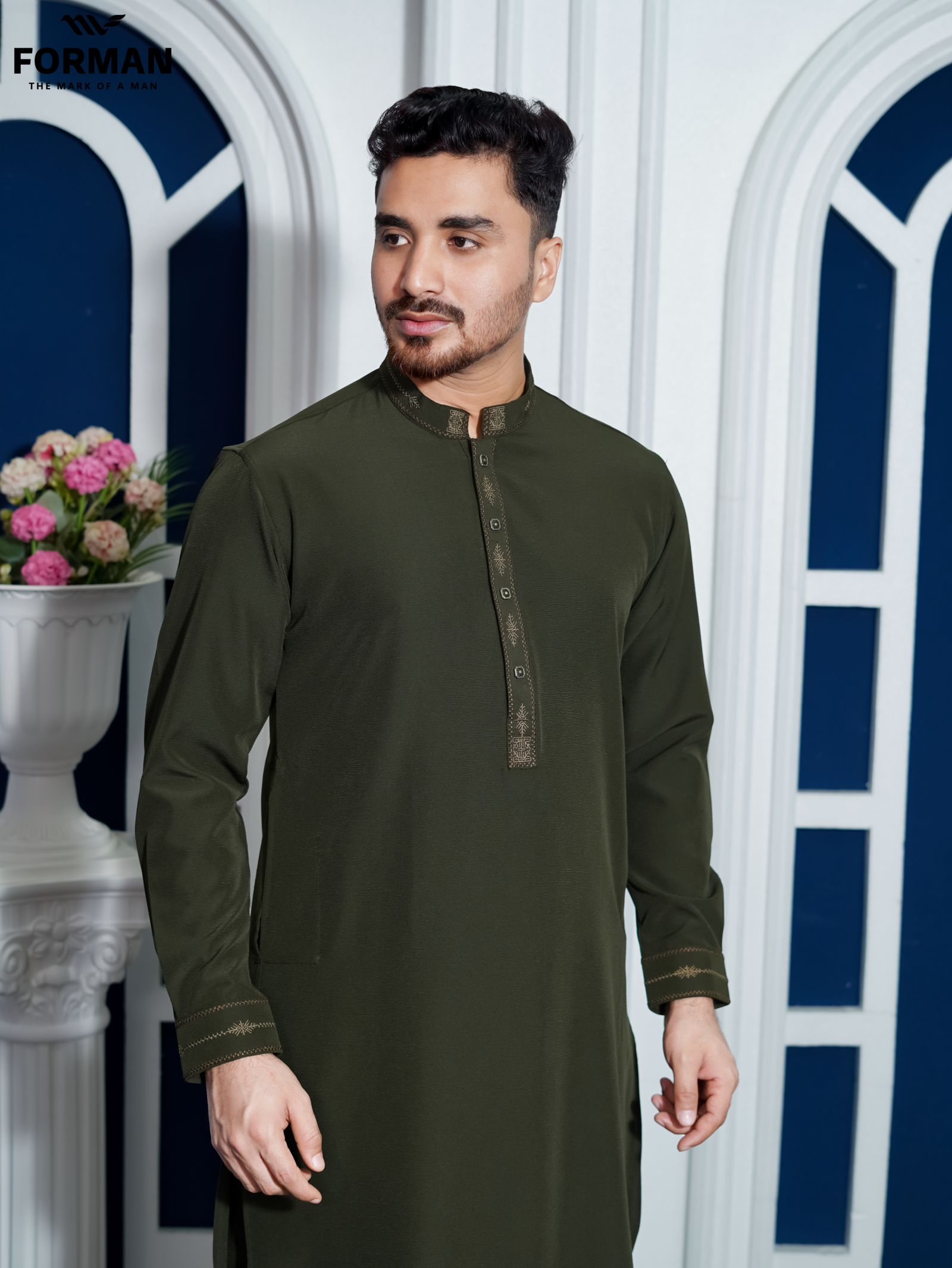 2.1 (JAF Deep Olive) Pakistani Style Kabli set for Man's